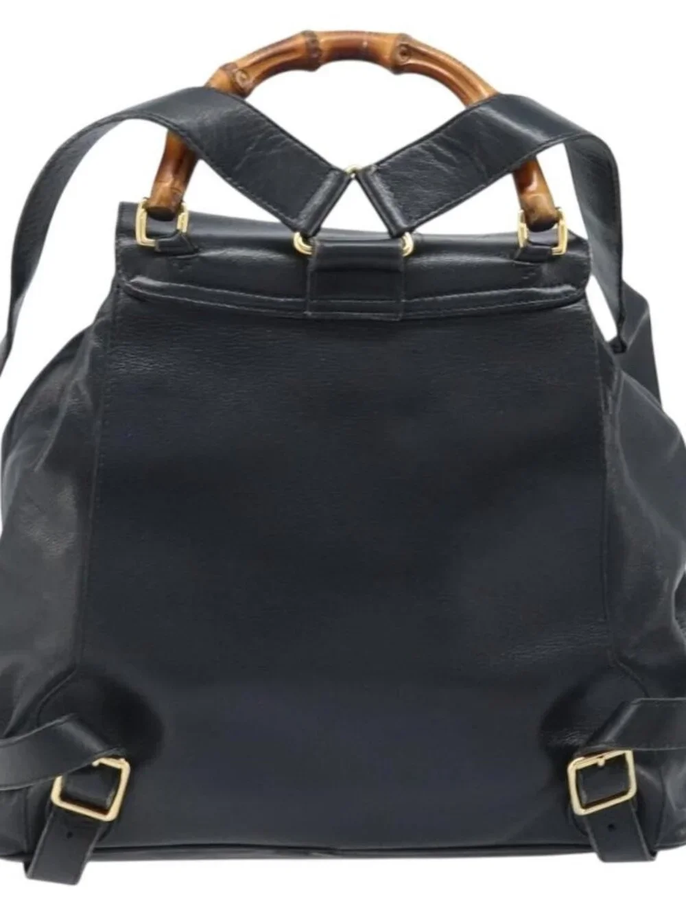GUCCI Bamboo Backpack Leather Black Gold 003 2058 0016 Auth gh2009